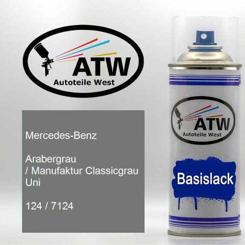 Mercedes-Benz, Arabergrau / Manufaktur Classicgrau Uni, 124 / 7124: 400ml Sprühdose, von ATW Autoteile West.